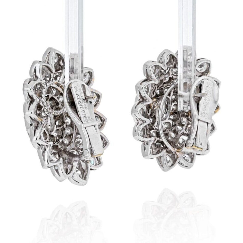 David Webb - Platinum & 18K White Gold Oval And Round Cut Diamond Cluster Earrings