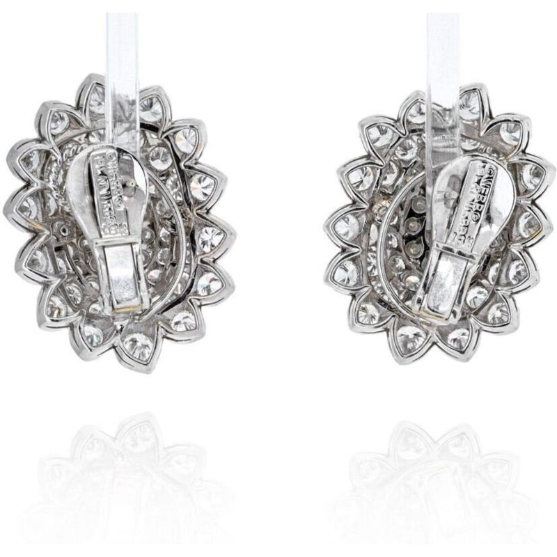 David Webb - Platinum & 18K White Gold Oval And Round Cut Diamond Cluster Earrings