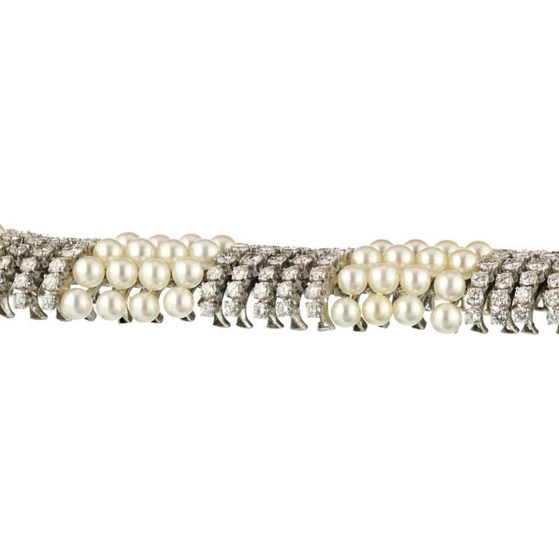 David Webb - Platinum & 18K White Gold White Pearl & Diamond Bracelet