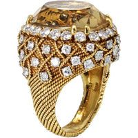 David Webb - Platinum & 18K Yellow Gold 5.50 Carat Diamond, Oval Citrine Ring