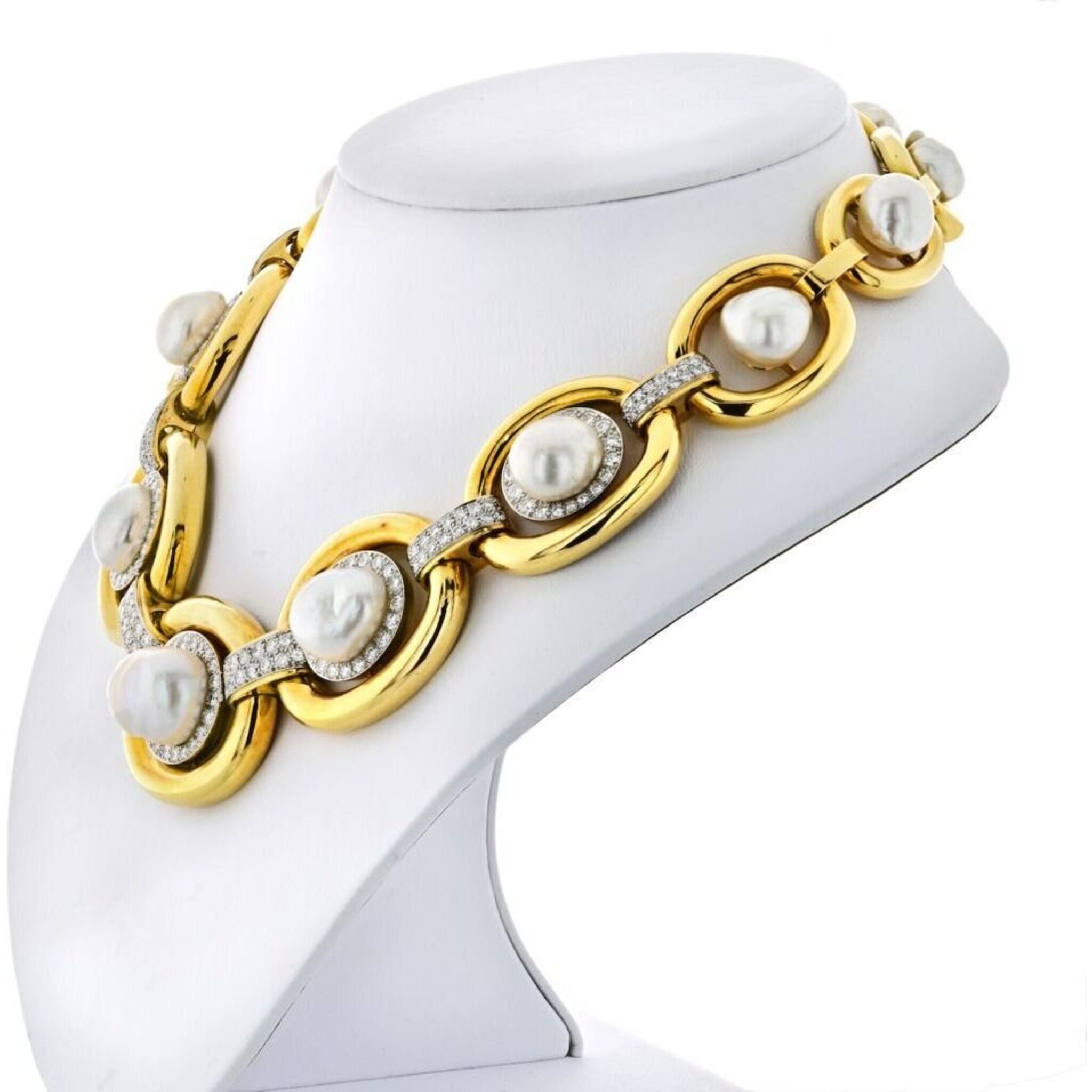 David Webb - Platinum & 18K Yellow Gold Baraque Pearl and Diamond Collar Necklace