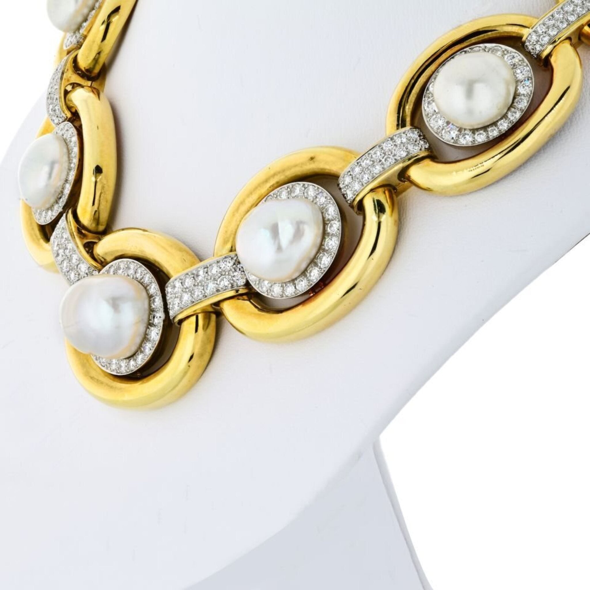 David Webb - Platinum & 18K Yellow Gold Baraque Pearl and Diamond Collar Necklace