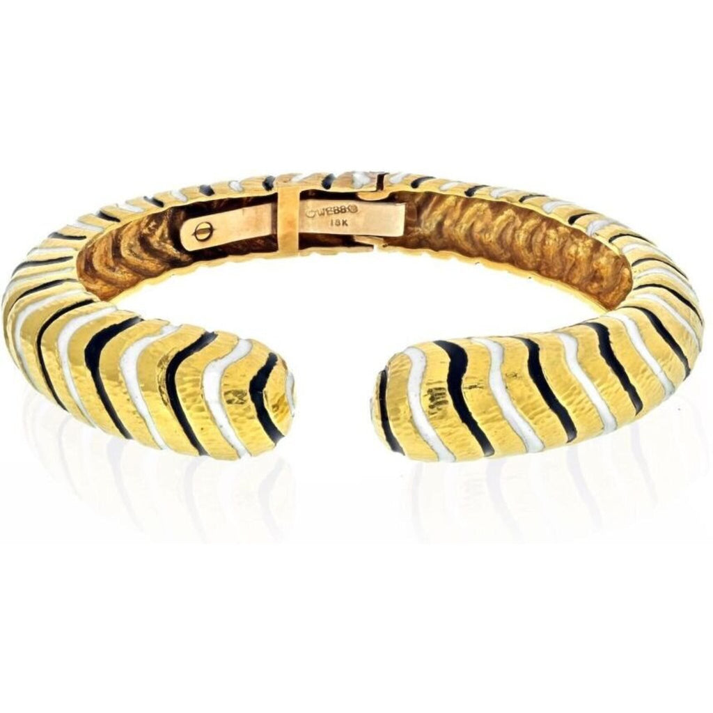 David Webb - Platinum & 18K Yellow Gold Black And White Enamel Bangle  Bracelet
