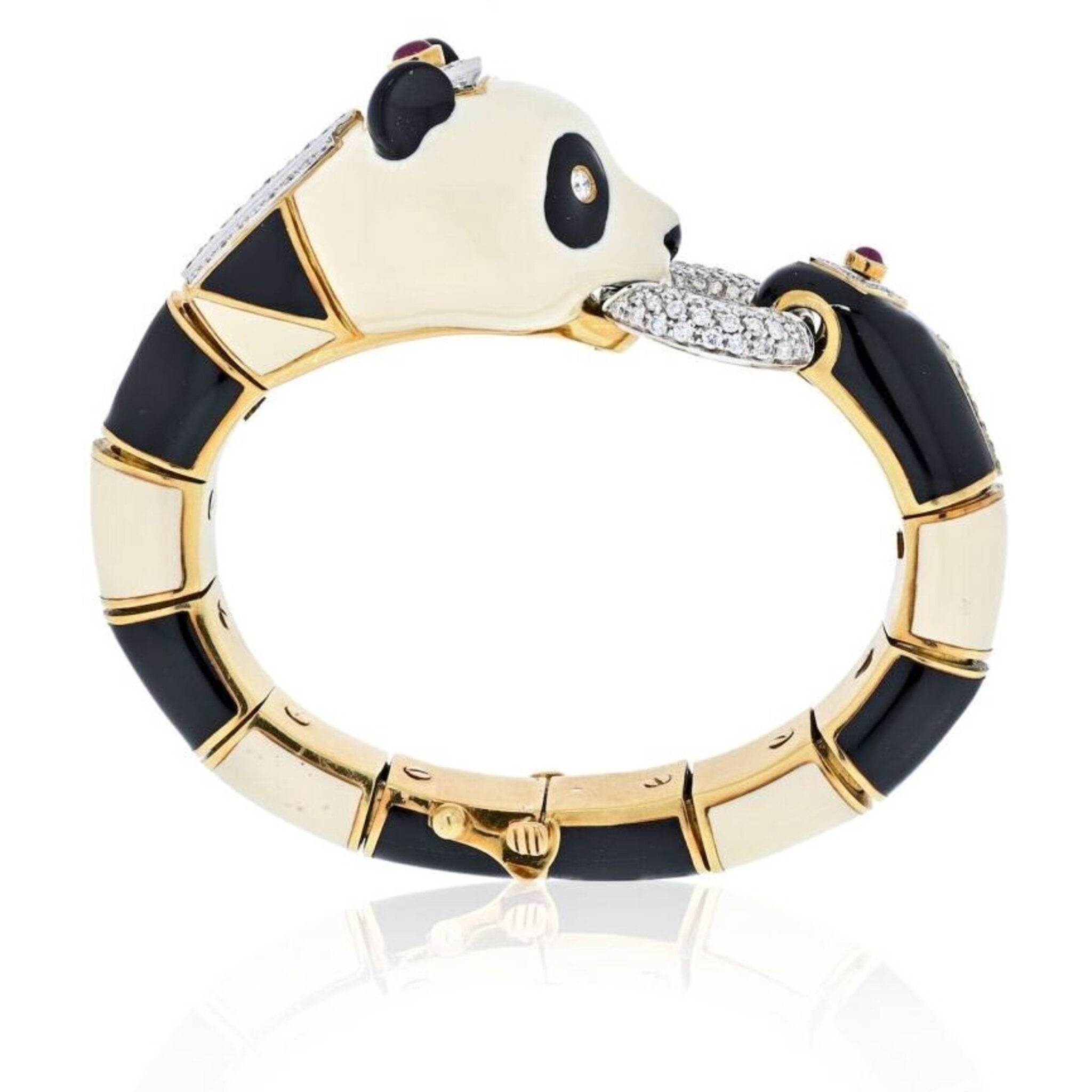 David Webb - Platinum & 18K Yellow Gold Black And White Enamel Panda Bracelet
