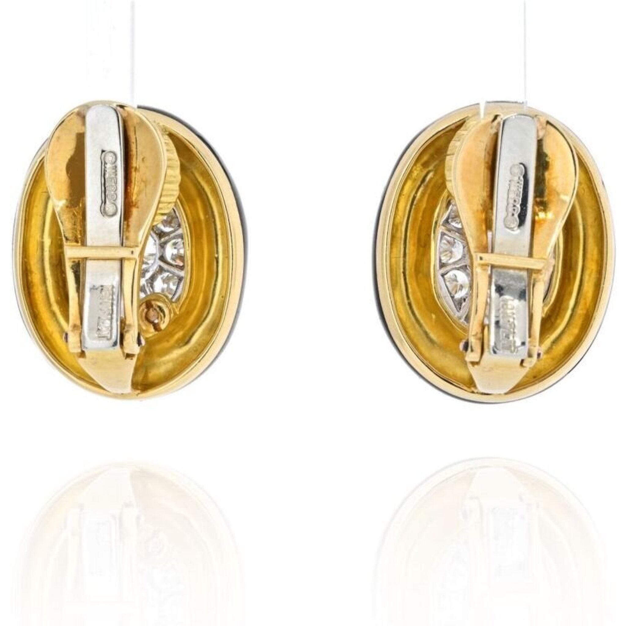 David Webb - Platinum & 18K Yellow Gold Black Enamel And Diamond Clip Earrings