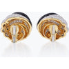 David Webb - Platinum & 18K Yellow Gold Black Enamel And Diamond Round Clip Earrings