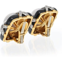 David Webb - Platinum & 18K Yellow Gold Black enamel, Diamond And Pearl Earrings
