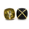 David Webb - Platinum & 18K Yellow Gold Black Enamel Large Square Cushion Shape Clip-On Earrings