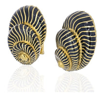 David Webb - Platinum & 18K Yellow Gold Black Enamel Seashell Earrings
