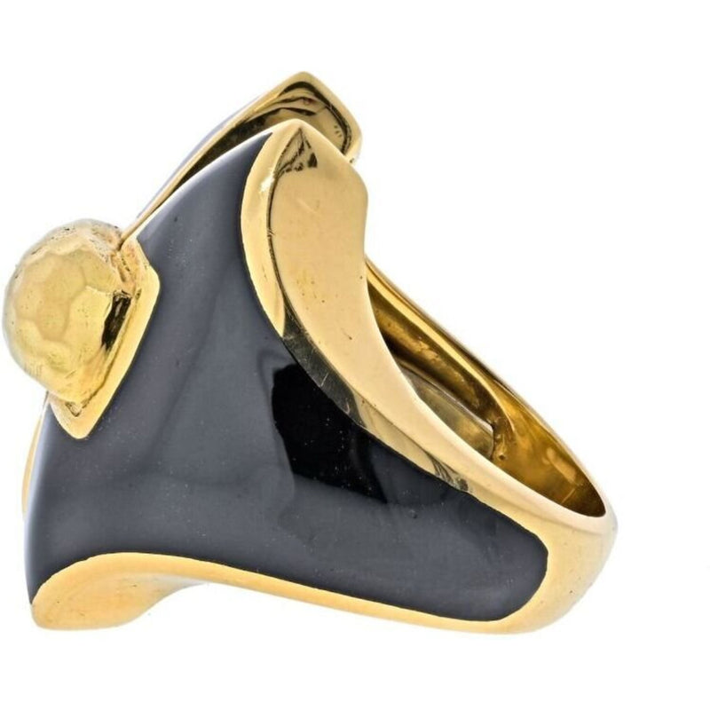 David Webb - Platinum & 18K Yellow Gold Black Enamel Vintage Ring
