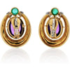 David Webb - Platinum & 18K Yellow Gold Cabochon Amethyst, Diamond And Emerald Earrings