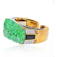 David Webb - Platinum & 18K Yellow Gold Carved Jade Cuff Bracelet