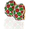 David Webb - Platinum & 18K Yellow Gold Checkerboard Green, Red Enamel And Diamonds Earrings