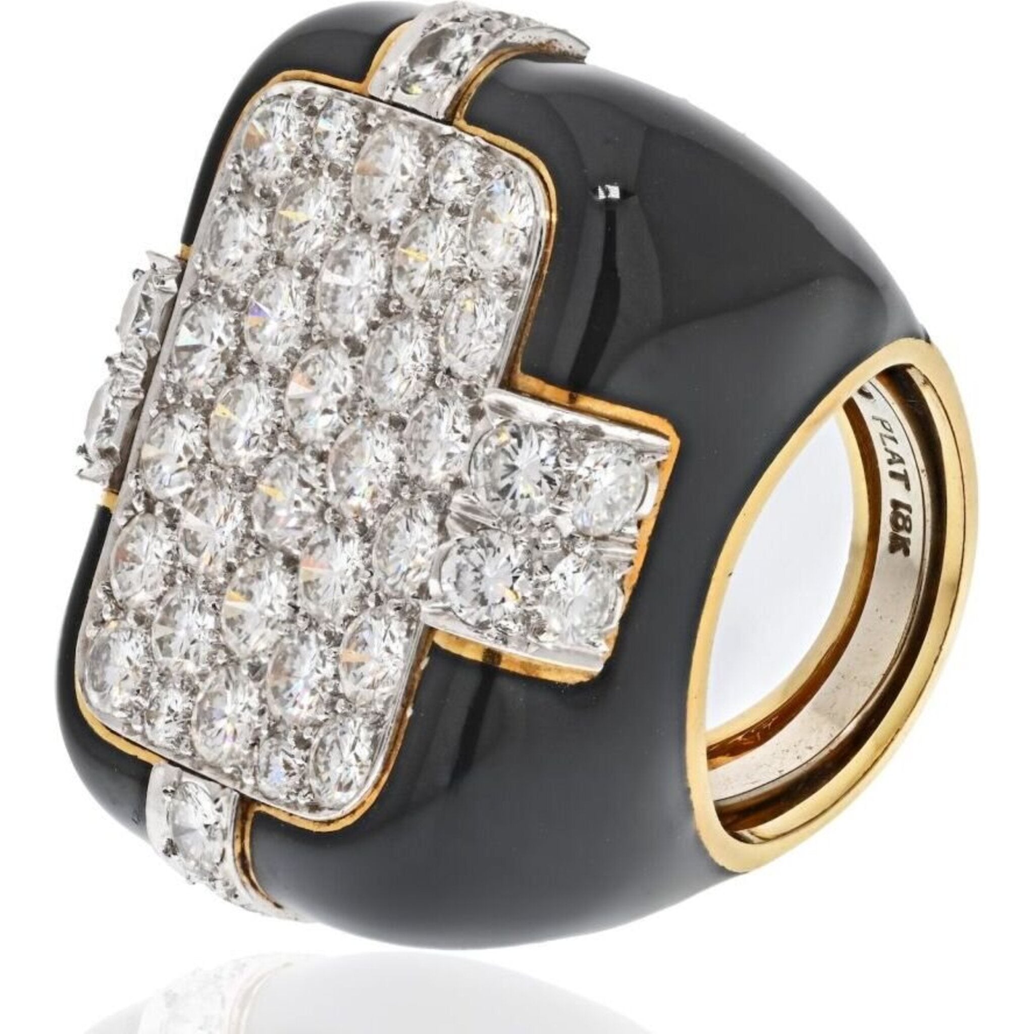 David Webb - Platinum & 18K Yellow Gold Checkmate 5.50 Carat Diamond Ring