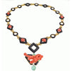 David Webb - Platinum & 18K Yellow Gold Coral Dragon Carved Green Emerald Necklace