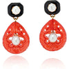 David Webb - Platinum & 18K Yellow Gold Cultured Pearl, Coral and Enamel Clip Earrings