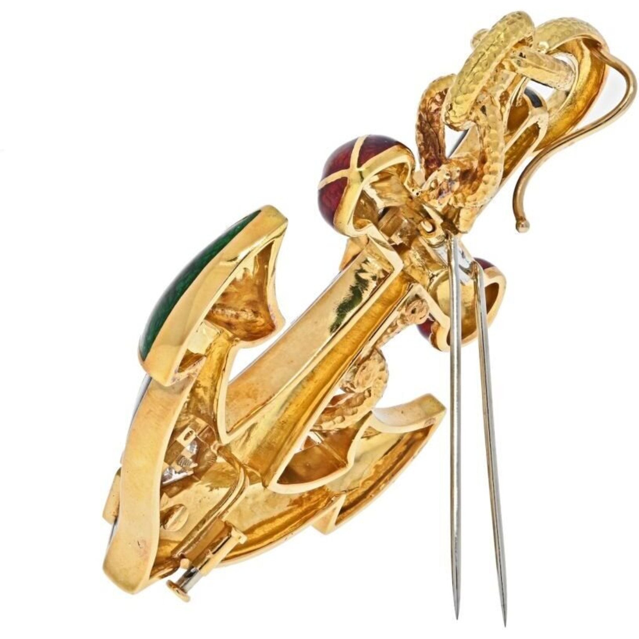 David Webb - Platinum & 18K Yellow Gold Diamond and Enamel Anchor Pendant Brooch