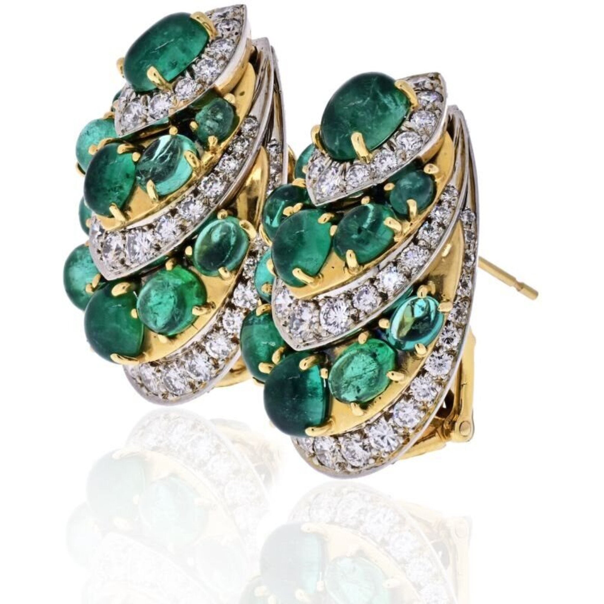 David Webb - Platinum & 18K Yellow Gold Diamond And Green Emerald Earrings