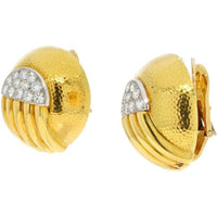 David Webb Platinum & 18K Yellow Gold Diamond Dome Round Clip On Earrings