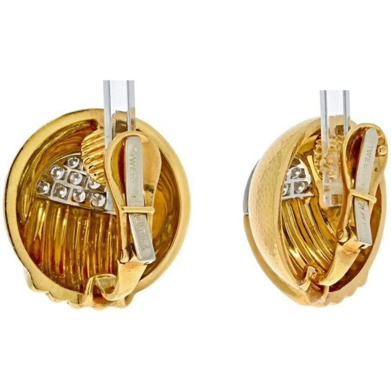David Webb Platinum & 18K Yellow Gold Diamond Dome Round Clip On Earrings