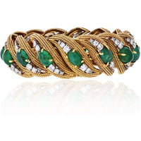 David Webb - Platinum & 18K Yellow Gold Diamonds, Cabochon Emeralds Bracelet
