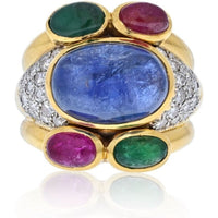 David Webb - Platinum & 18K Yellow Gold Diamonds, Sapphire, Ruby And Emerald Ring