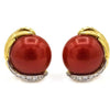 David Webb - Platinum & 18K Yellow Gold Domed Coral Diamond Earrings