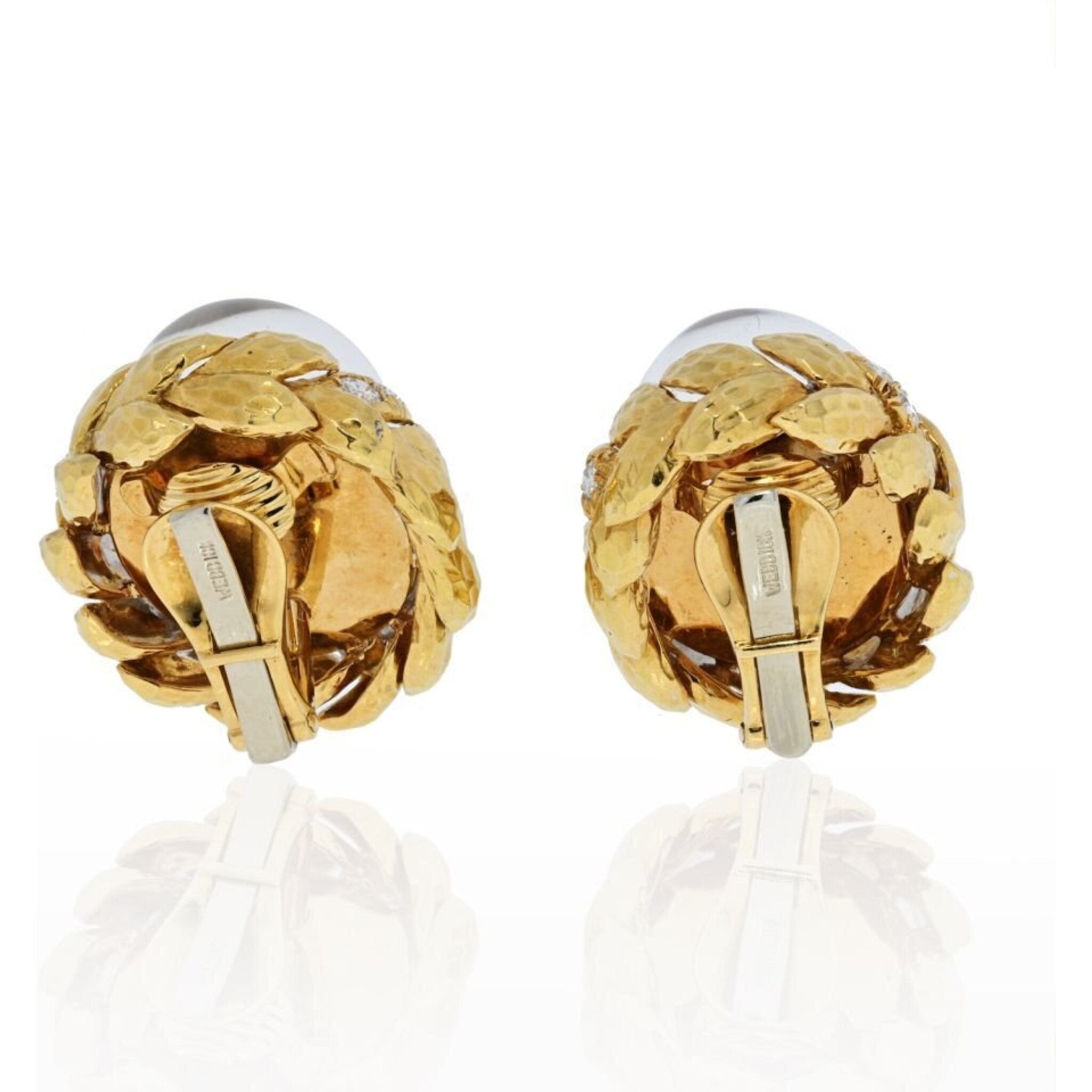 David Webb - Platinum & 18K Yellow Gold Domed Rock Crystal Diamond Earrings