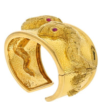 David Webb - Platinum & 18K Yellow Gold Double Snake Textured Cuff Bracelet