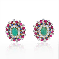 David Webb - Platinum & 18K Yellow Gold Green Emerald, Ruby And Diamond Earrings