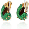 David Webb - Platinum & 18K Yellow Gold Green Enamel Gold Beads Bombe Clip Earrings