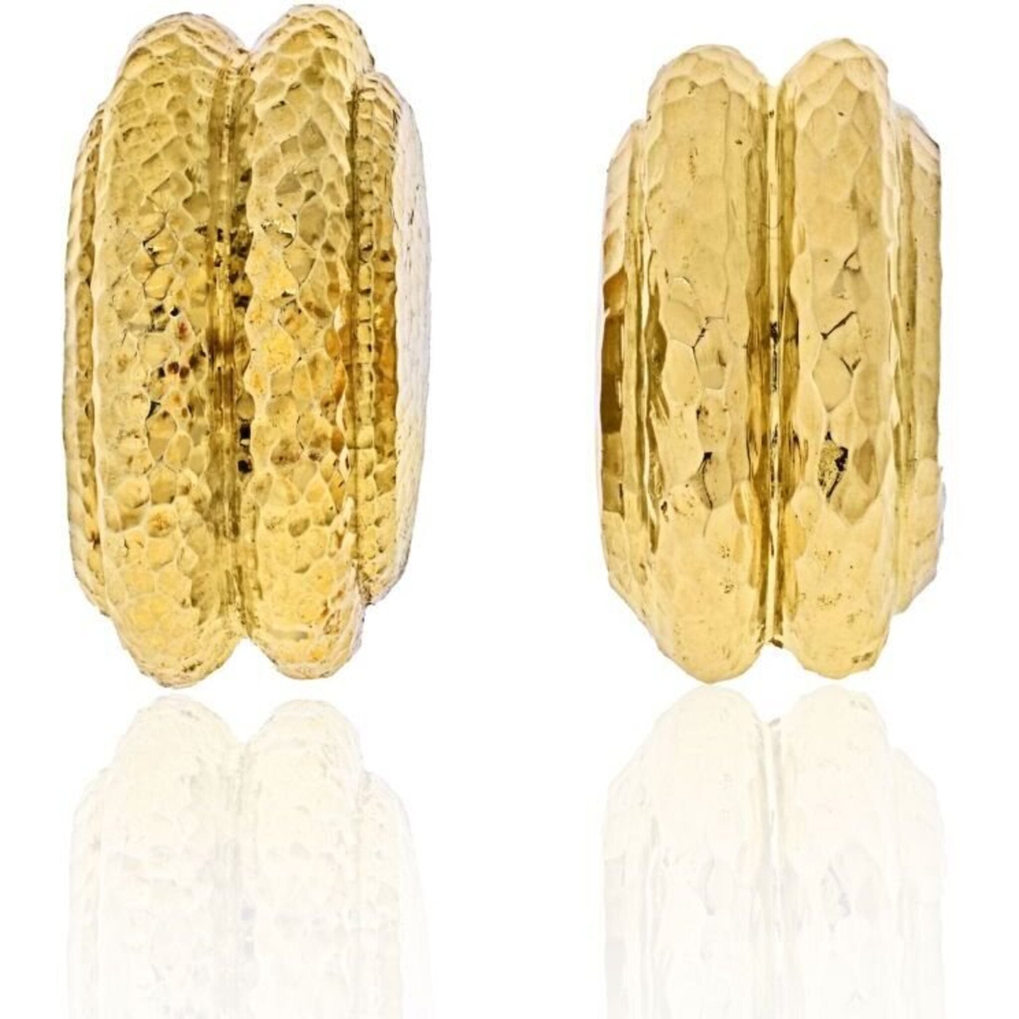 David Webb - Platinum & 18K Yellow Gold Hammered Clip-On Earrings