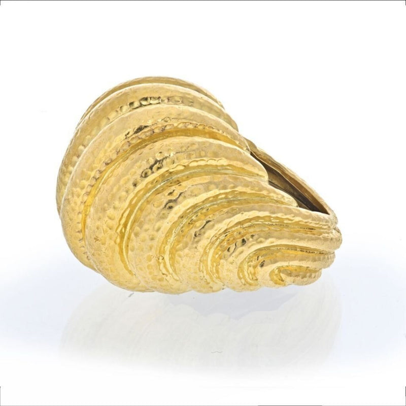 David Webb - Platinum & 18K Yellow Gold Hammered Domed Rigid Style Ring