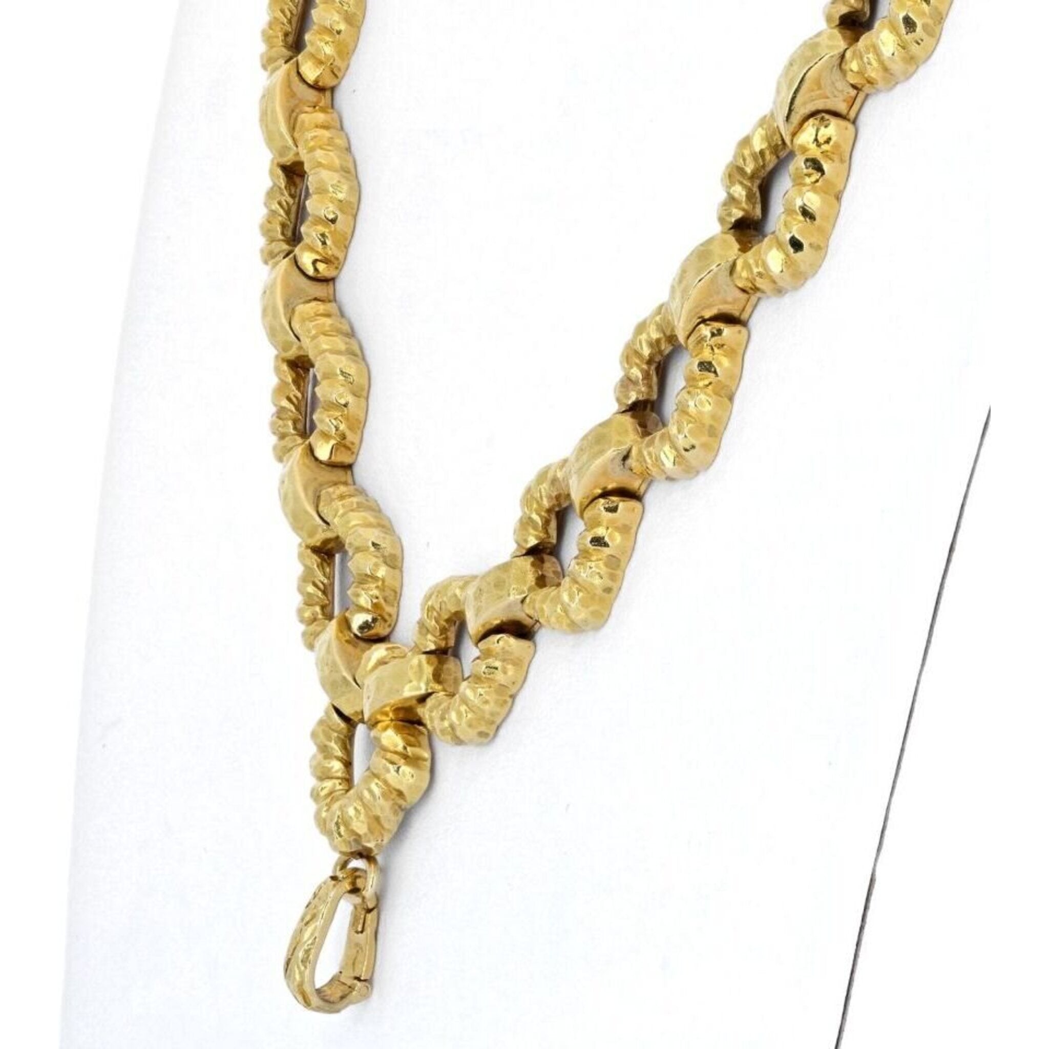 David Webb - Platinum & 18K Yellow Gold Hammered Link Twist Chain Necklace