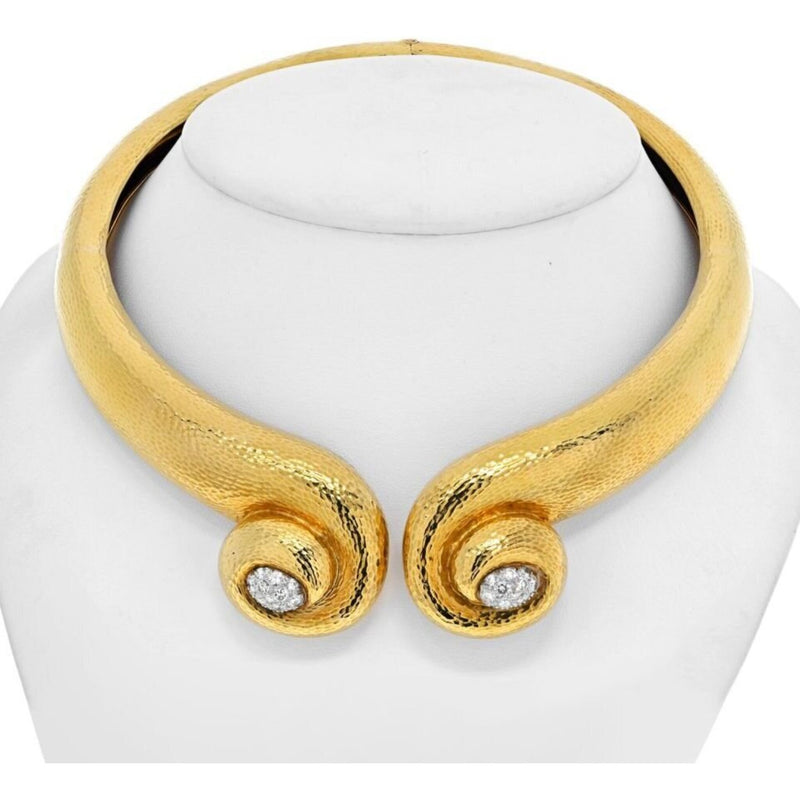 David Webb - Platinum & 18K Yellow Gold Hammered Scroll Diamond Collar Necklace