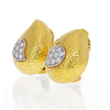 David Webb - Platinum & 18K Yellow Gold Hammered Teardrop, Diamond Earrings
