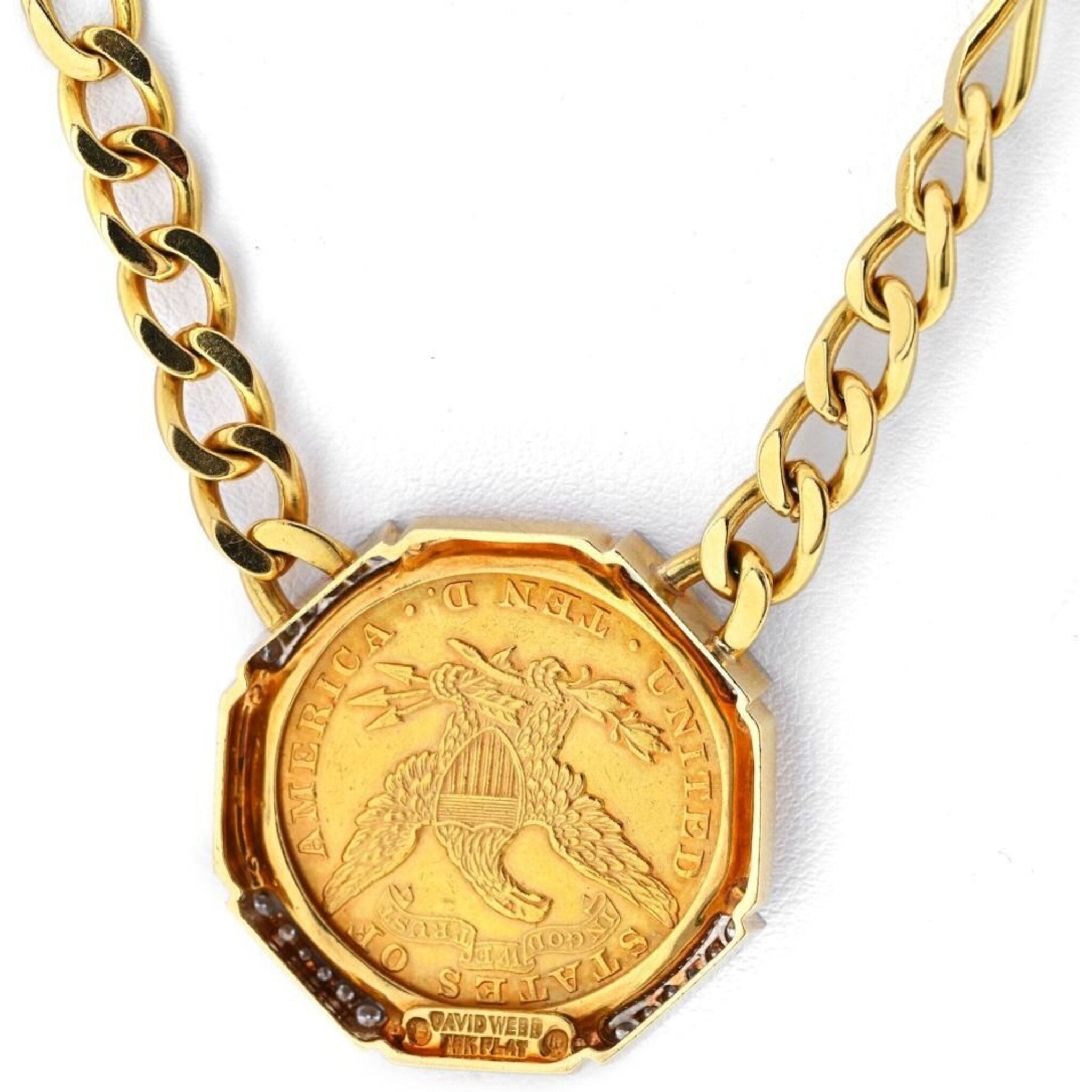 David Webb Platinum 18K Yellow Gold Liberty Head Coin Necklace
