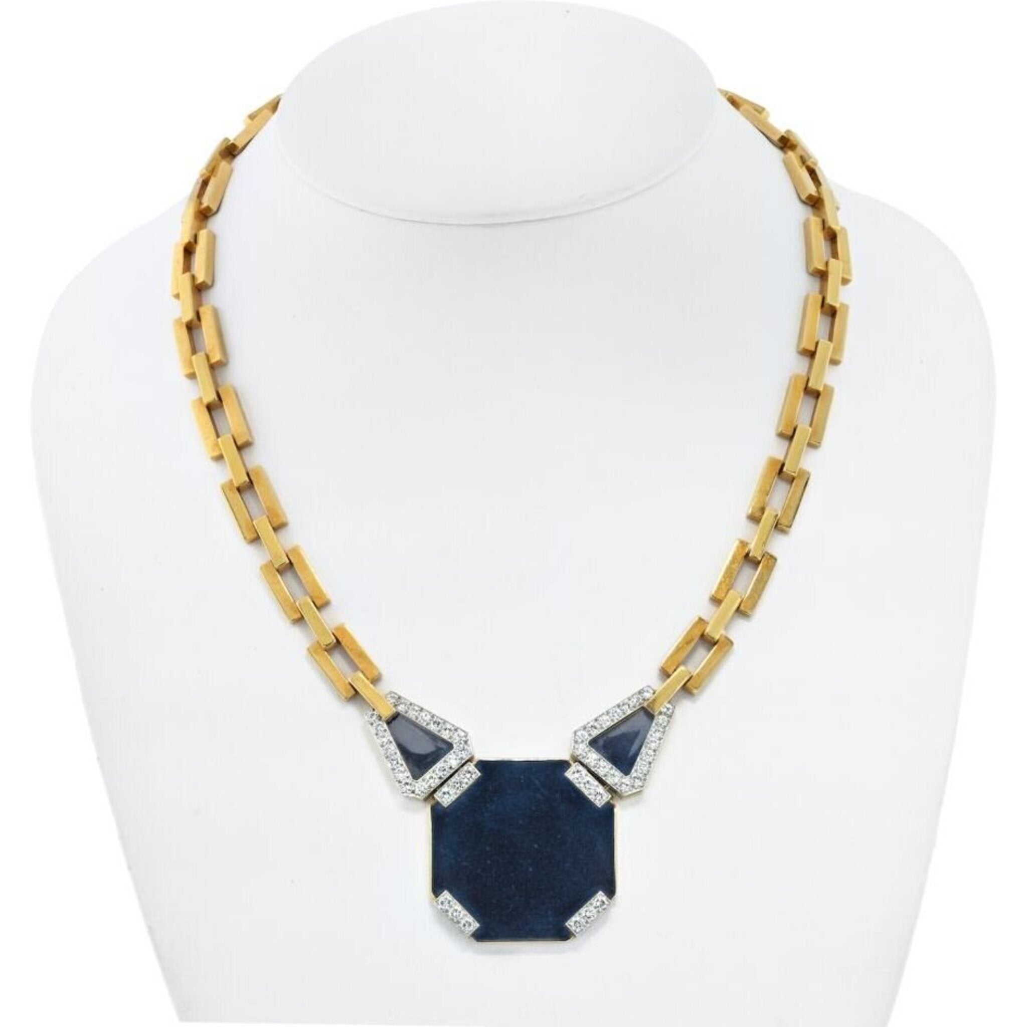 David Webb - Platinum & 18K Yellow Gold Onyx Octagon Open Link Chain Necklace