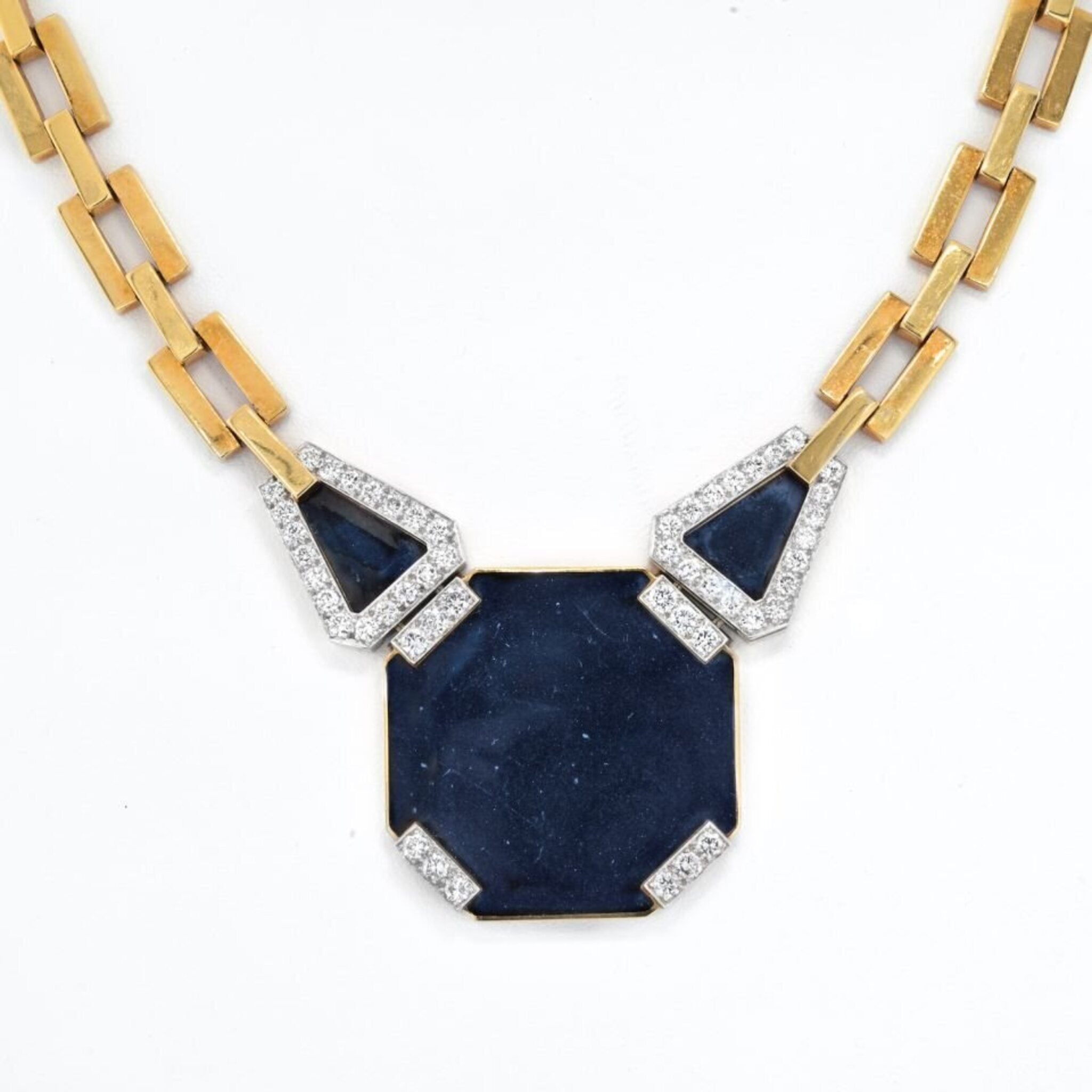David Webb - Platinum & 18K Yellow Gold Onyx Octagon Open Link Chain Necklace