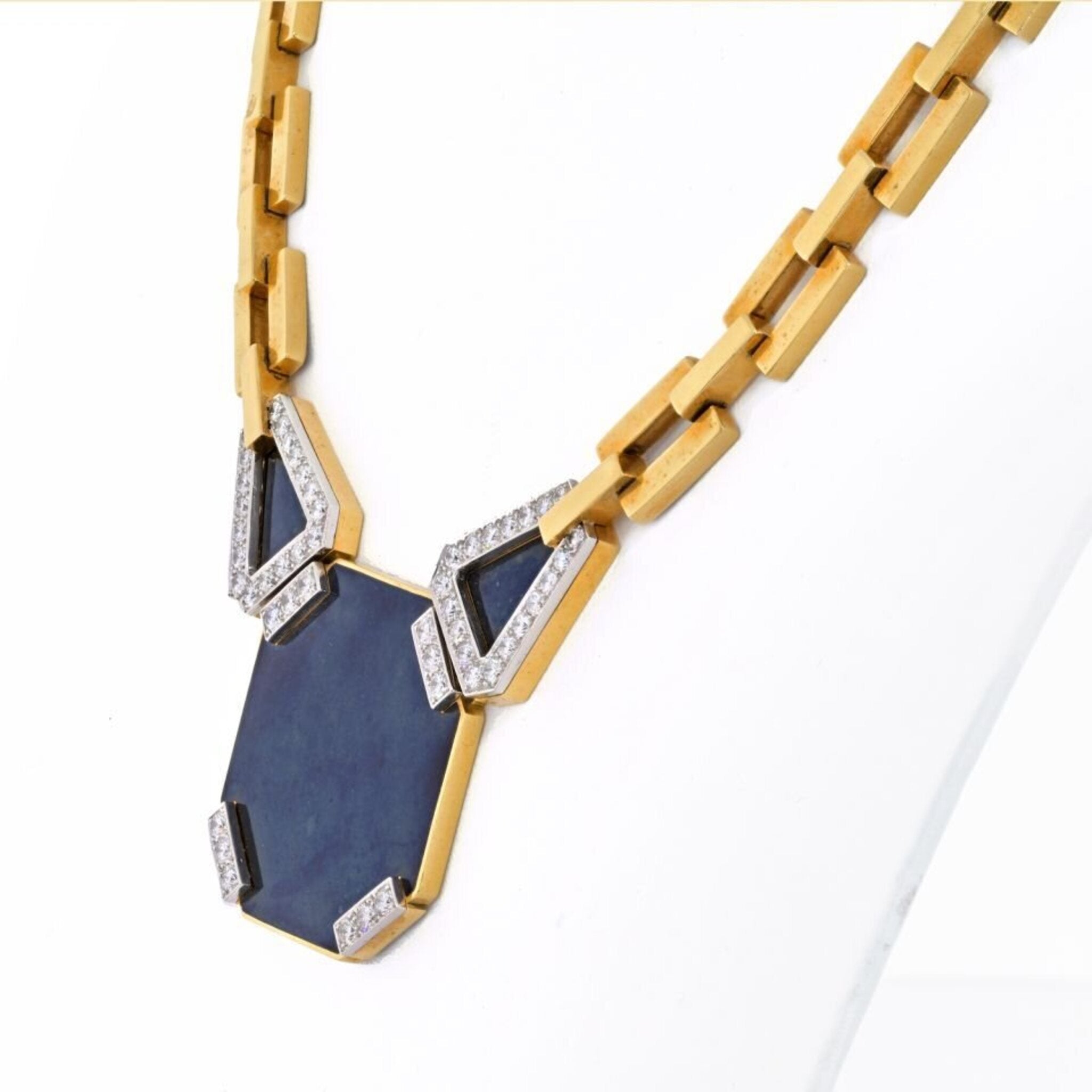David Webb - Platinum & 18K Yellow Gold Onyx Octagon Open Link Chain Necklace