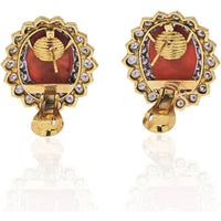David Webb - Platinum & 18K Yellow Gold Oval Coral And Round Cut Diamond Earrings