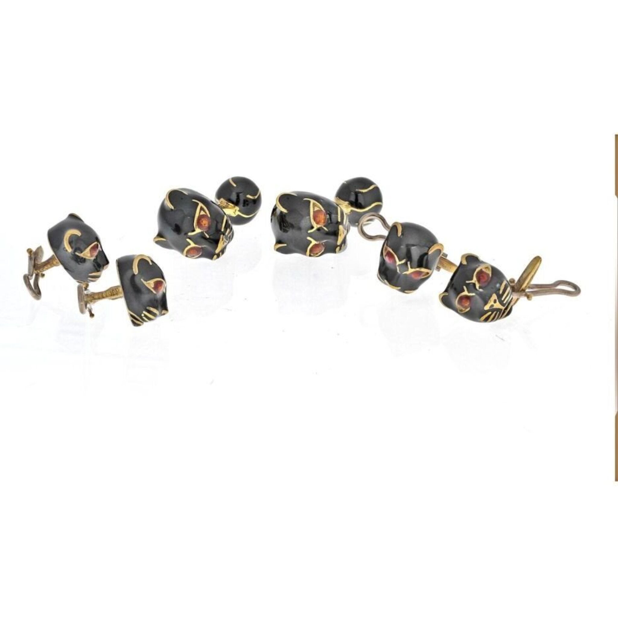 David Webb - Yellow Gold Black Panther Mens Suit Set Cuff Links