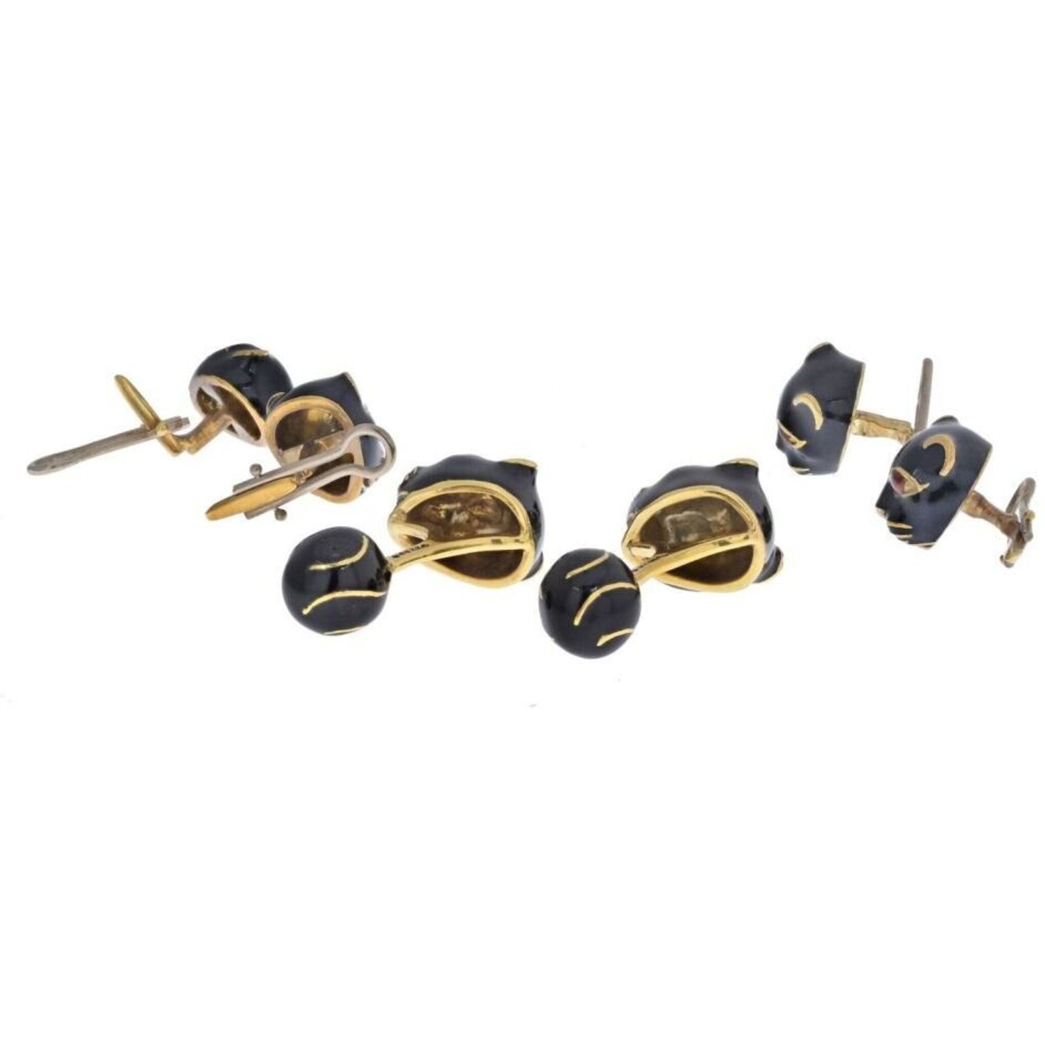 David Webb - Yellow Gold Black Panther Mens Suit Set Cuff Links