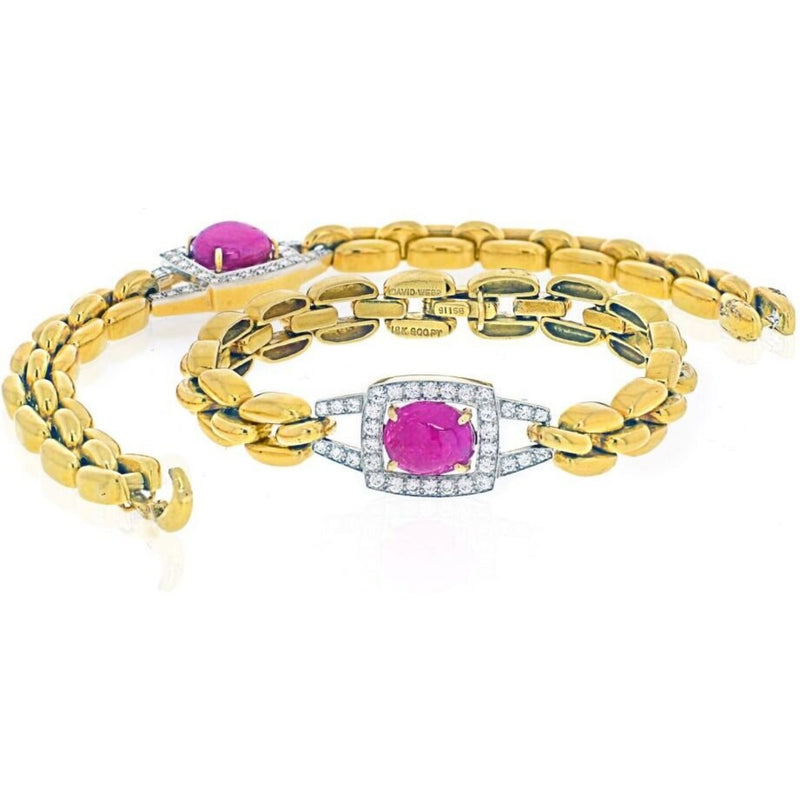 Andrew David Ruby David Webb - Yellow Gold Link Chain Diamond And Ruby Necklace ...
