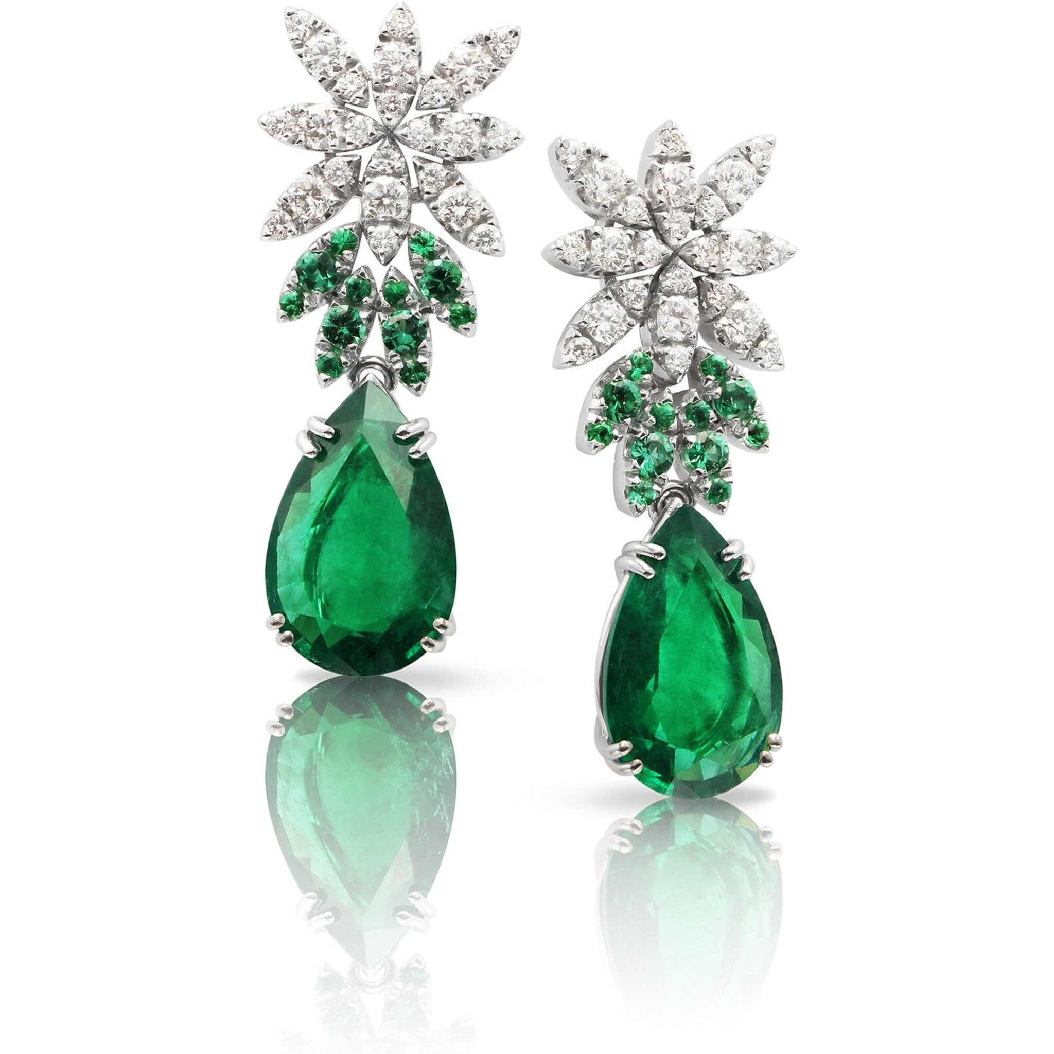 Pasquale Bruni  - 18k White Gold Ghirlanda Haute Couture Earrings with Emeralds and Diamonds