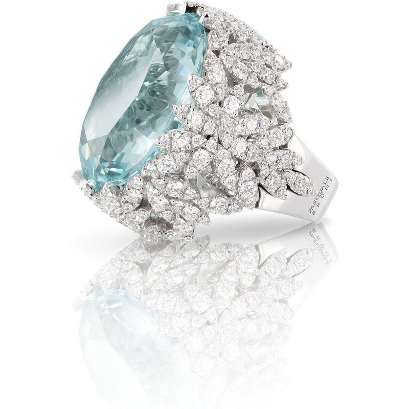 Pasquale Bruni  - Ghirlanda Atelier Ring in 18k White Gold with Aquamarine and Diamonds