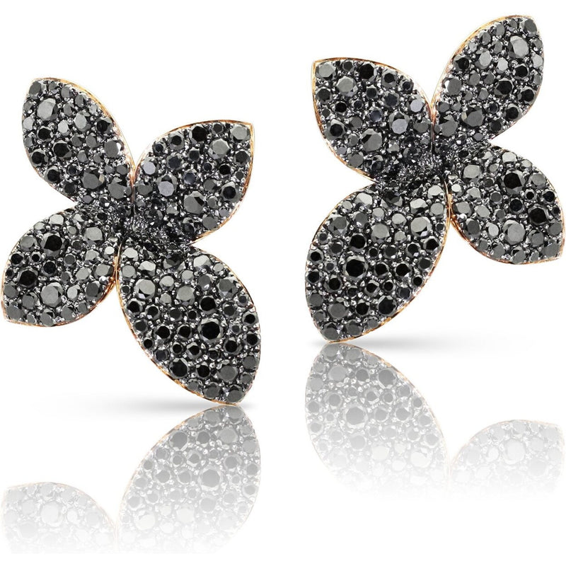 Pasquale Bruni  - Giardini Segreti Small Flower Earrings in 18k Rose Gold with Black Diamonds