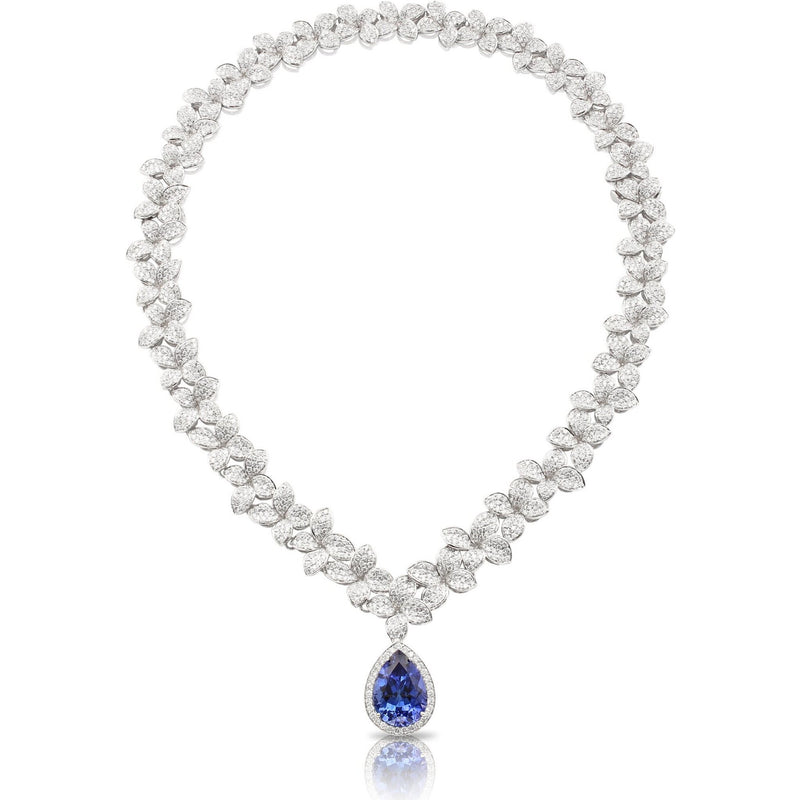 Pasquale Bruni  - Garden Goddess Necklace in 18k White Gold with White Diamonds and Tanzanite