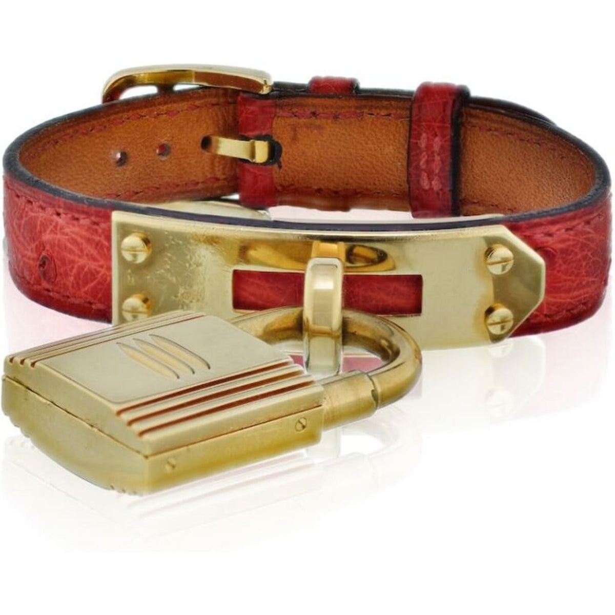 Hermes - Kelly Stainless Steel Red Lizard Strap with Gold Tone Dial Watch