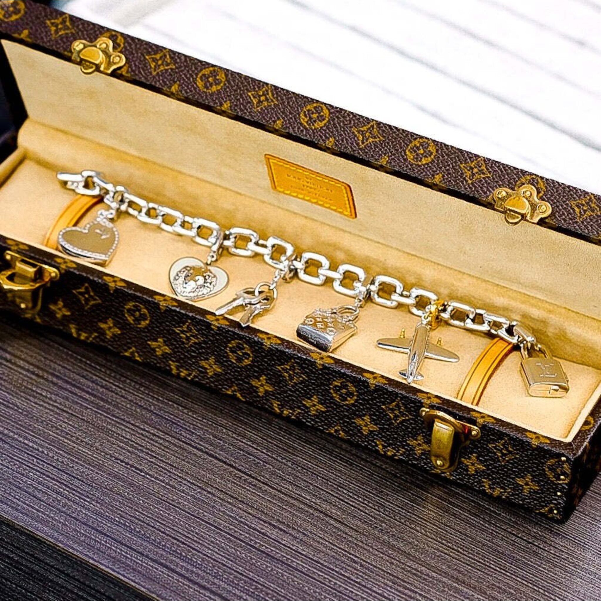 Louis Vuitton 18K Yellow Gold Padlock & Key Bracelet, Louis Vuitton